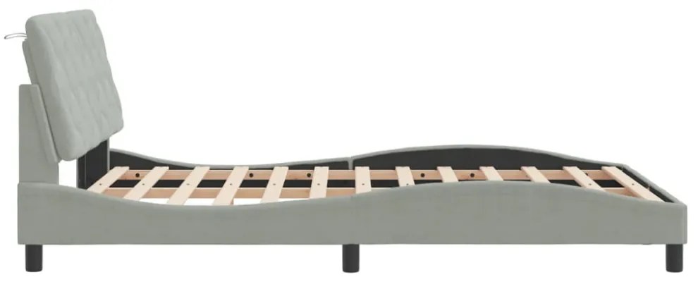 világosszürke bársony ágykeret LED-ekkel matrac nélkül 120 x 200 cm