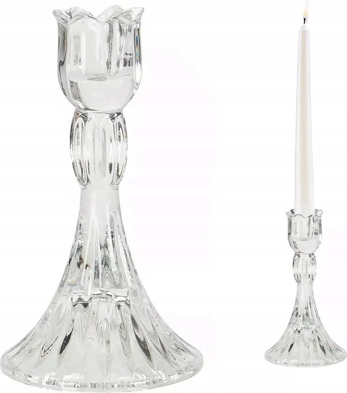 Gyertyatartó Kandeláber Üveg Átlátszó 16cm magas dekoratív retro