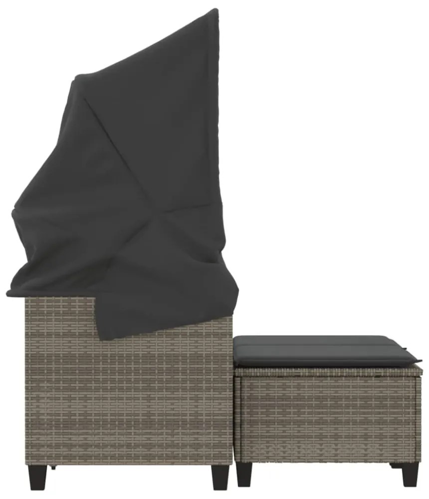 2 személyes szürke polyrattan kerti kanapé baldachinnal/székkel