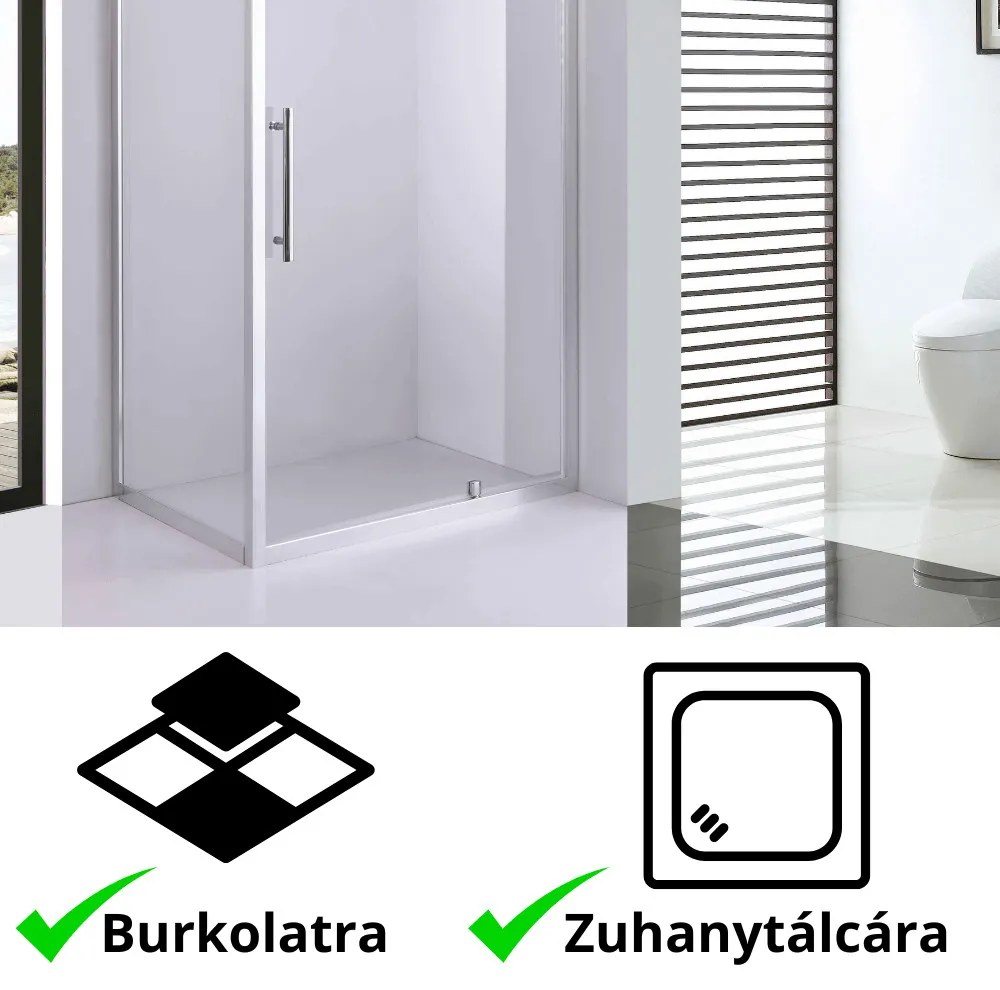 Stuxi Torino 70x90 aszimmetrikus szögletes nyílóajtós zuhanykabin 6 mm vízlepergető biztonsági üveggel, króm elemekkel, 200 cm magas