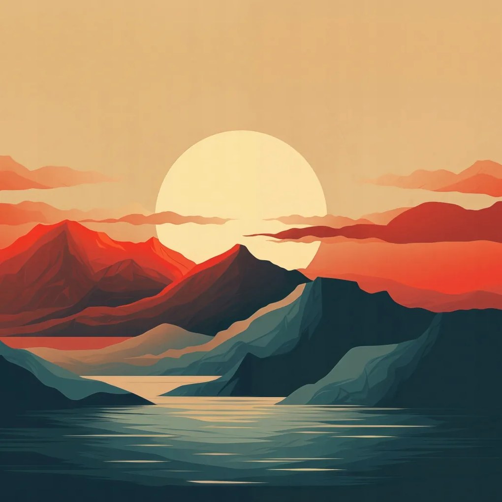 Poszter 90x90cm Naplemente a hegyek felett