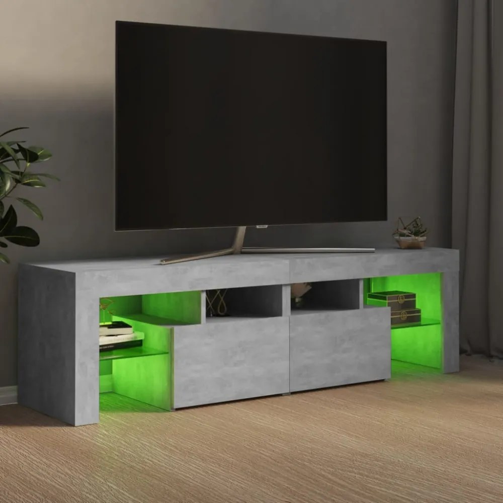 betonszürke TV-szekrény LED-lámpákkal 140 x 36,5 x 40 cm