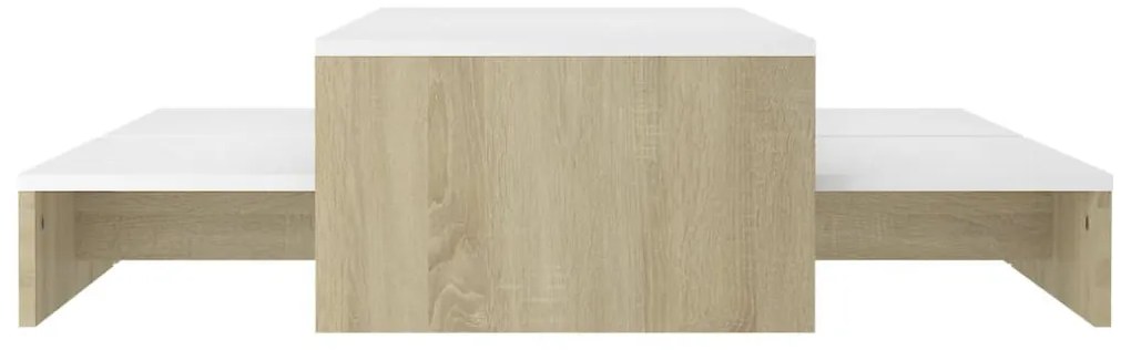 Fehér és sonoma rakásolható dohányzóasztalszett 100x100x26,5 cm