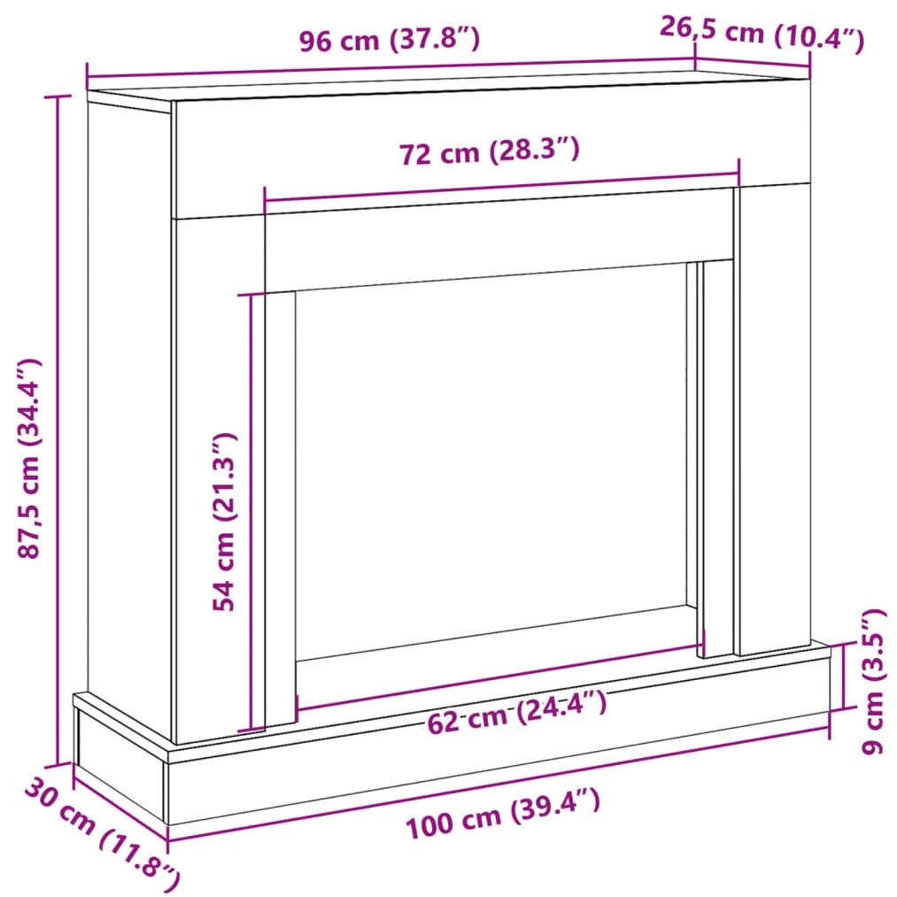 betonszürke szerelt fa kandallóburkolat 100 x 30 x 87,5 cm