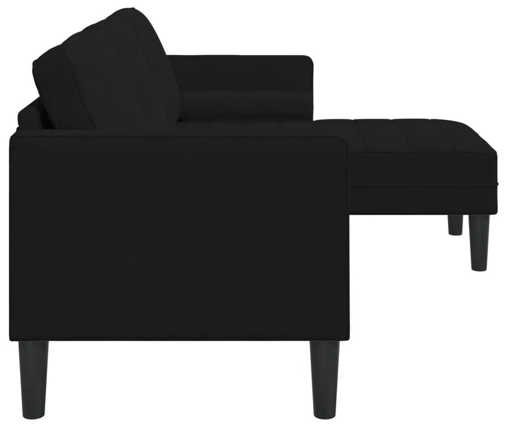 Kerti kanapé padról és párnákról, L-alakú fekete bársonyos, 3 fős kanapé fekvőhellyel, 160 cm fekete bársonyos, Pad fekete 113x57x39 cm bársonyos