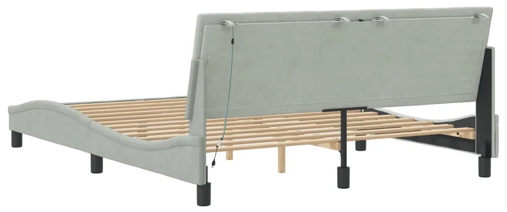 világosszürke bársony ágykeret LED-ekkel matrac nélkül Hanko 160 x 200 cm