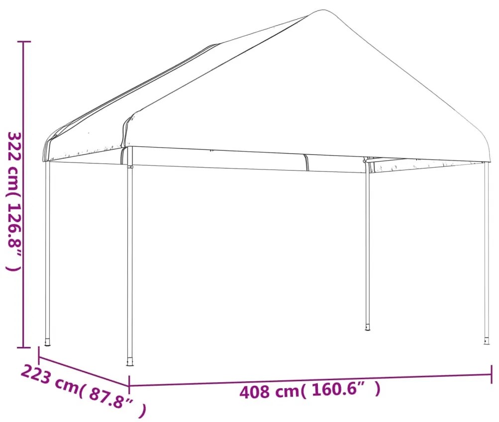 Fehér polietilén pavilon tetővel 4,08 x 2,23 x 3,22 m