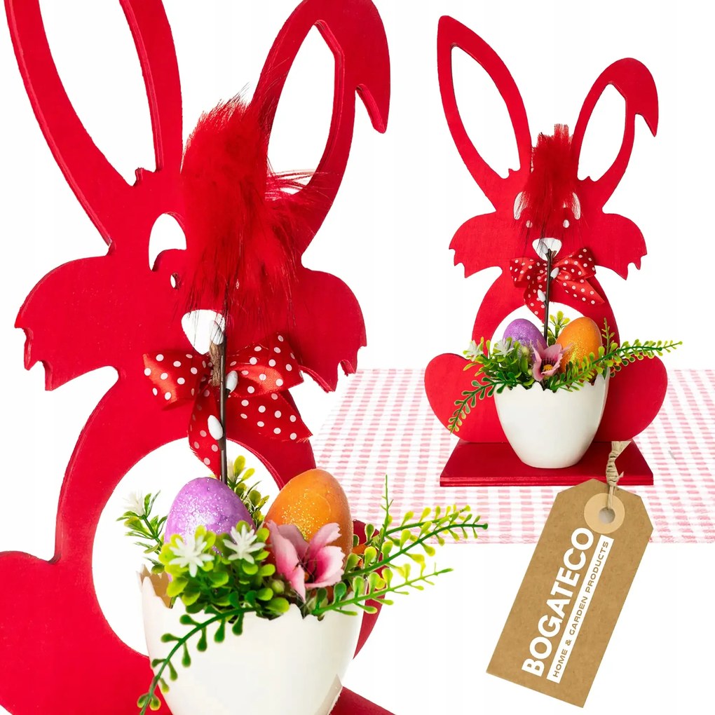 Bogateco Húsvéti Dekoráció 37CM Karácsonyi Nyúl Piros Színben