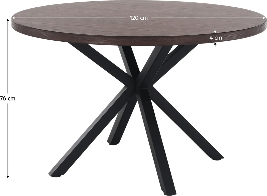 Étkezőasztal, sötét tölgy/fekete, átmérő 120 cm, MEDOR