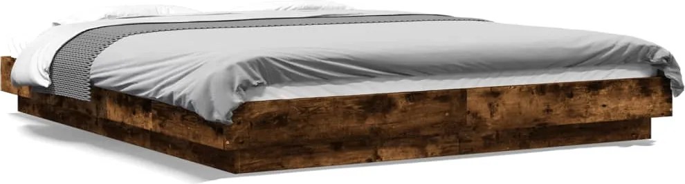 vidaXL füstös tölgyszínű szerelt fa ágykeret LED-del 150x200 cm