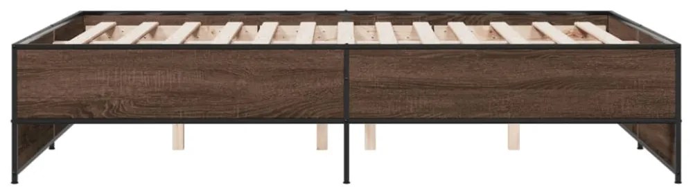 barna tölgyszínű szerelt fa és fém ágykeret 120 x 200 cm