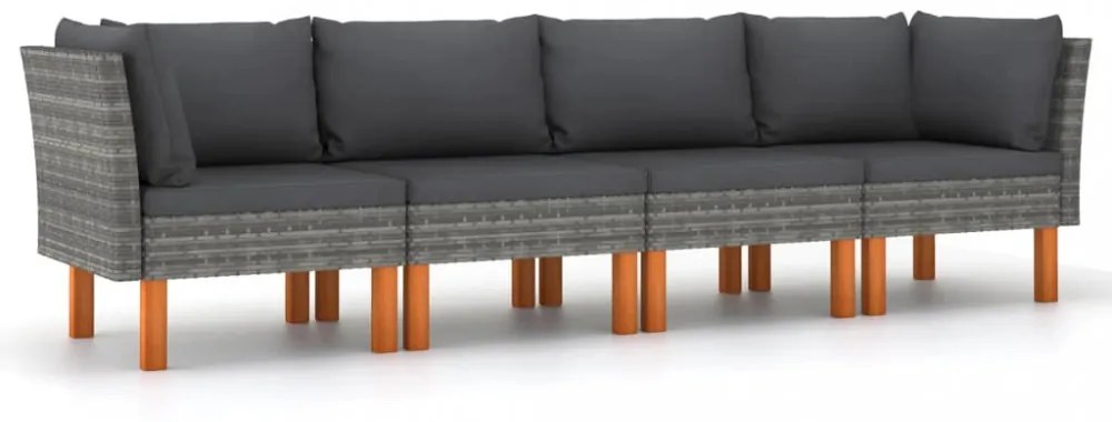 4 személyes szürke polyrattan kerti kanapé párnákkal