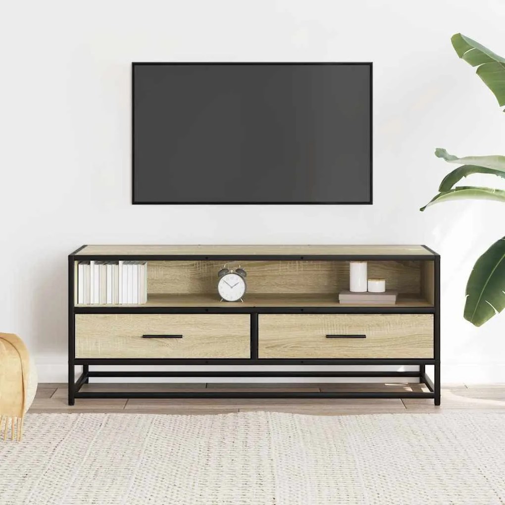 sonoma tölgy színű szerelt fa és fém TV-szekrény 100x34,5x40 cm