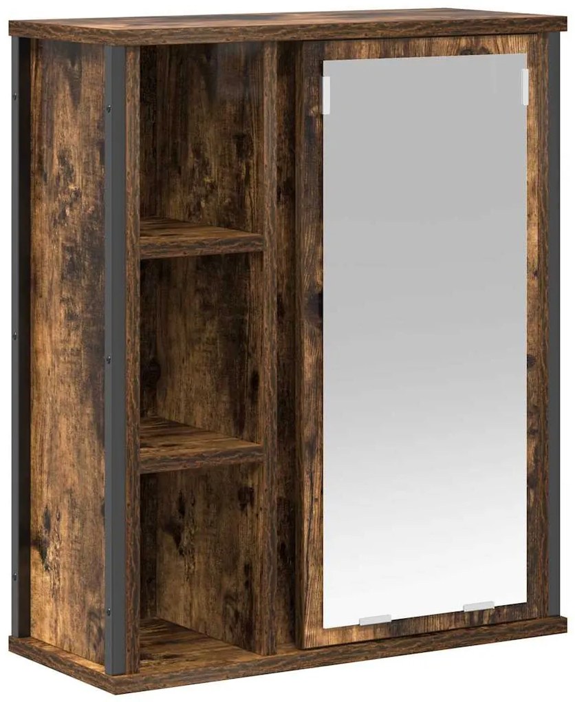 füstölt tölgy fürdőszoba fali szekrény tükörrel 50x21x60 cm