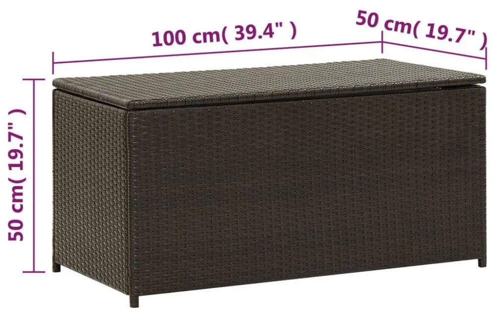 barna polyrattan kerti tárolóláda 100 x 50 x 50 cm