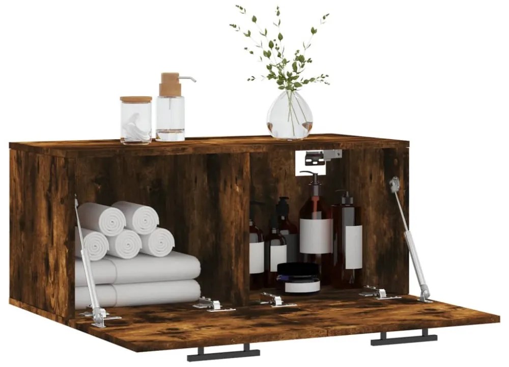 füstös tölgy színű szerelt fa faliszekrény 80 x 36,5 x 35 cm