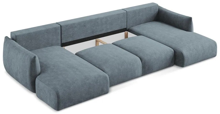 Kék zsenília kinyitható sarokkanapé (U alakú) Leila – Makamii