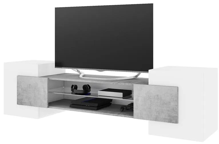 Tv szekrény/asztal Gavin (világítással) (fehér + beton). 1098611