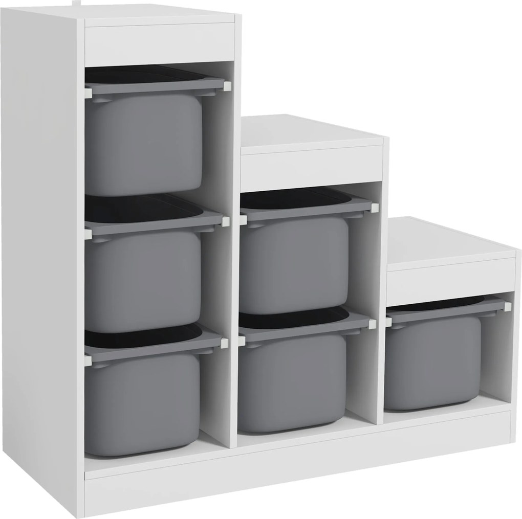 AIYAPLAY Játék Tároló Szekrény 6 Leszerelhető Tárolódobozzal, 3 Szint, Könnyű Játék Tárolás Gyerekeknek, Gyors Takarítás, 3-8 Éveseknek, Szürke | Aoso