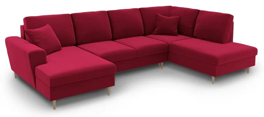 Piros bársony kinyitható tárolóhelyes sarokkanapé (jobb oldali-U alakú) Kyoto – Cosmopolitan Design