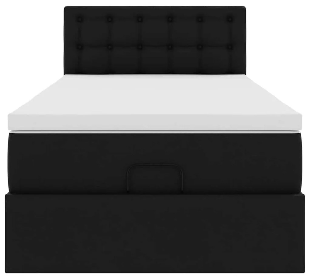 fekete műbőr ottomán ágy matraccal 80x200cm