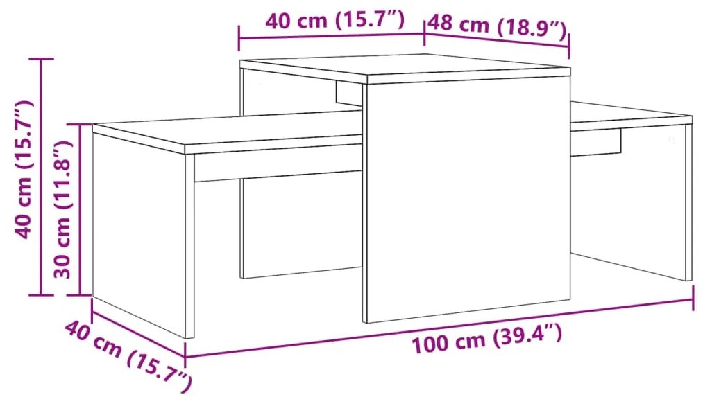 antik fa színű szerelt fa dohányzóasztal 100 x 48 x 40 cm