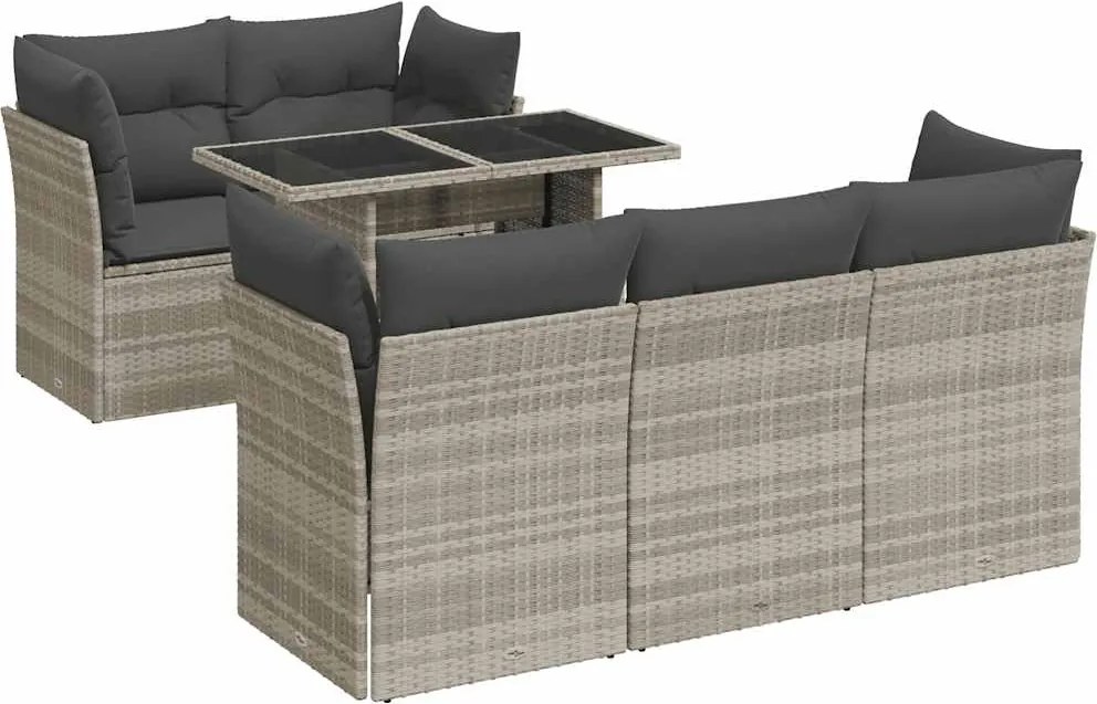 vidaXL 6 részes világosszürke polyrattan kerti ülőgarnitúra párnákkal