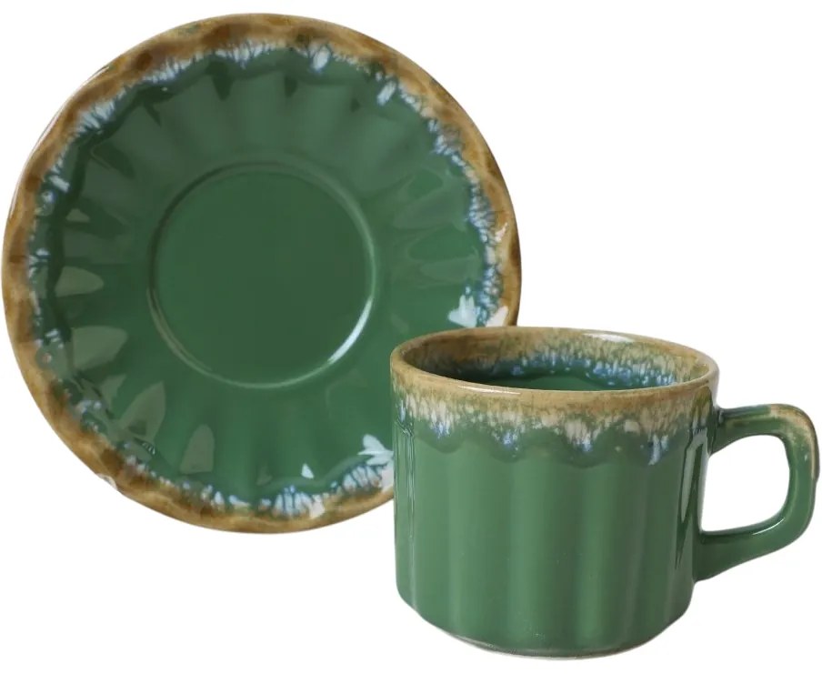 6 darab Elementa kerámia csésze és csészealjszett, 185 ml, zöld