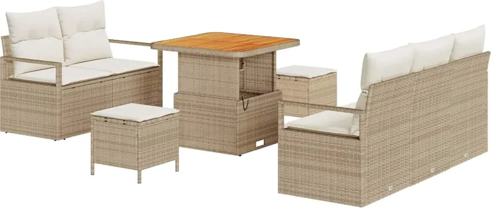 vidaXL Kerti Kanapé Szett párnával 8 pcs Bézs polirattan