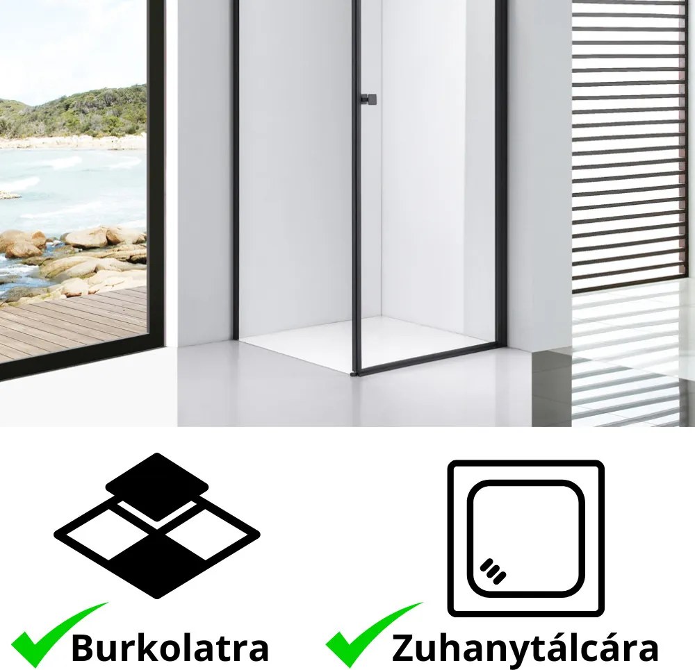 Stuxi Bari Black 90x90 cm szögletes nyílóajtós zuhanykabin, 6 mm vízlepergető üveggel, matt fekete elemekkel