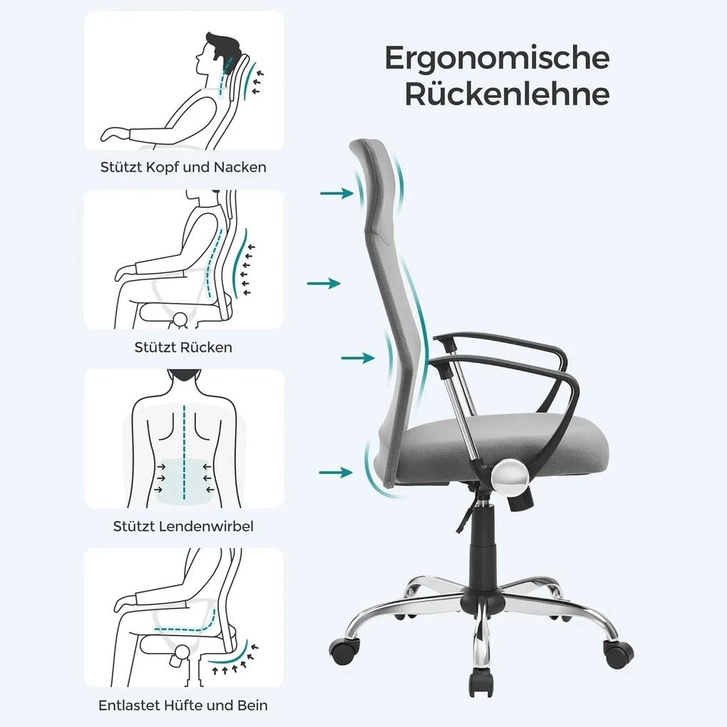Irodai szék, ergonomikus szék párnázott üléssel, szürke