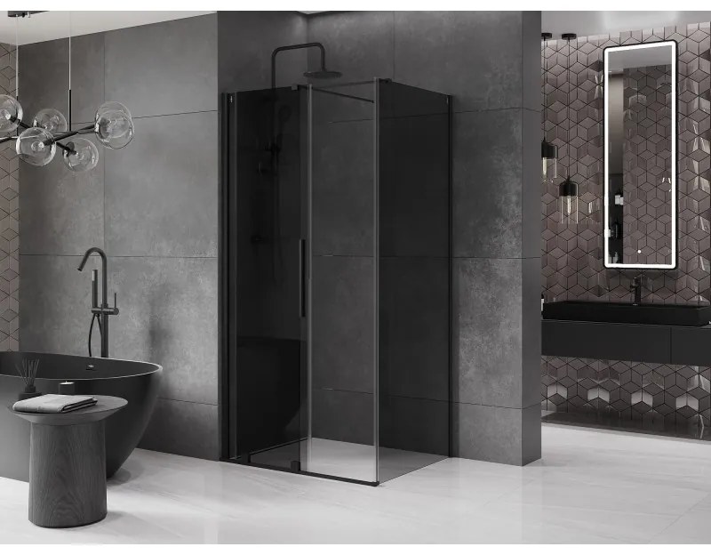 Mexen Velar, tolóajtós zuhanykabin 110 x 80 cm, 8mm szürke üveg, fekete matt, 871-110-080-41-70