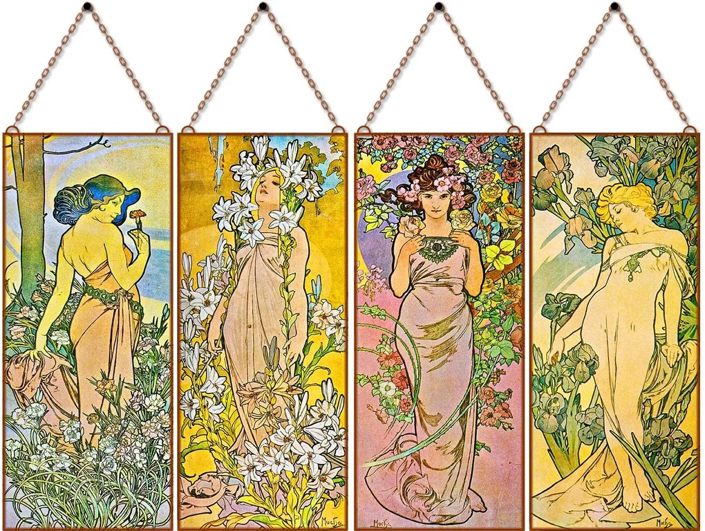 Alfons Mucha - Virágok (Garnitúra) üvegkép, falikép