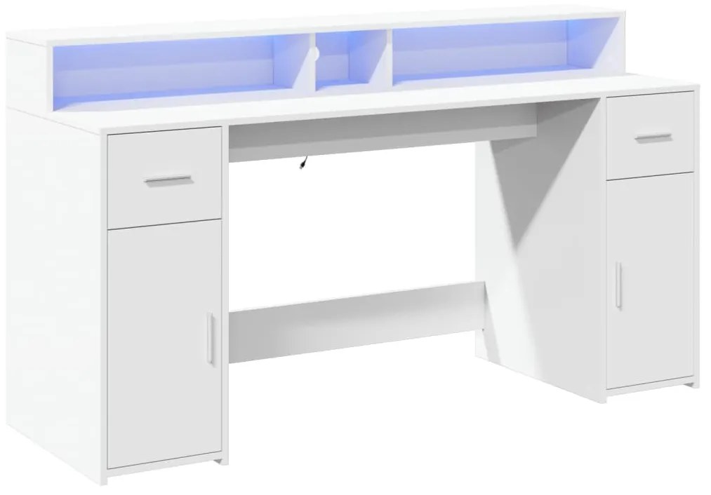 fehér szerelt fa íróasztal LED-világítással 160 x 55 x 91 cm