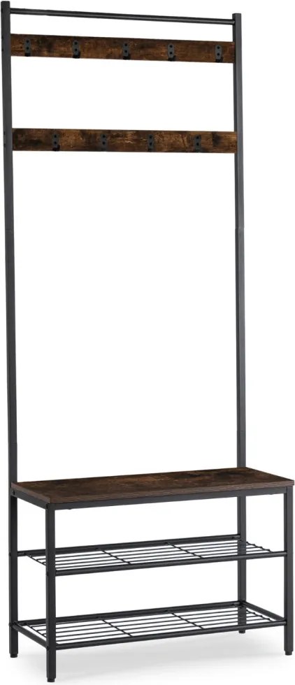 Előszobai fogas 70 cm méretben, polcos kivitelben, rusztikus tölgy/fekete színben JETT