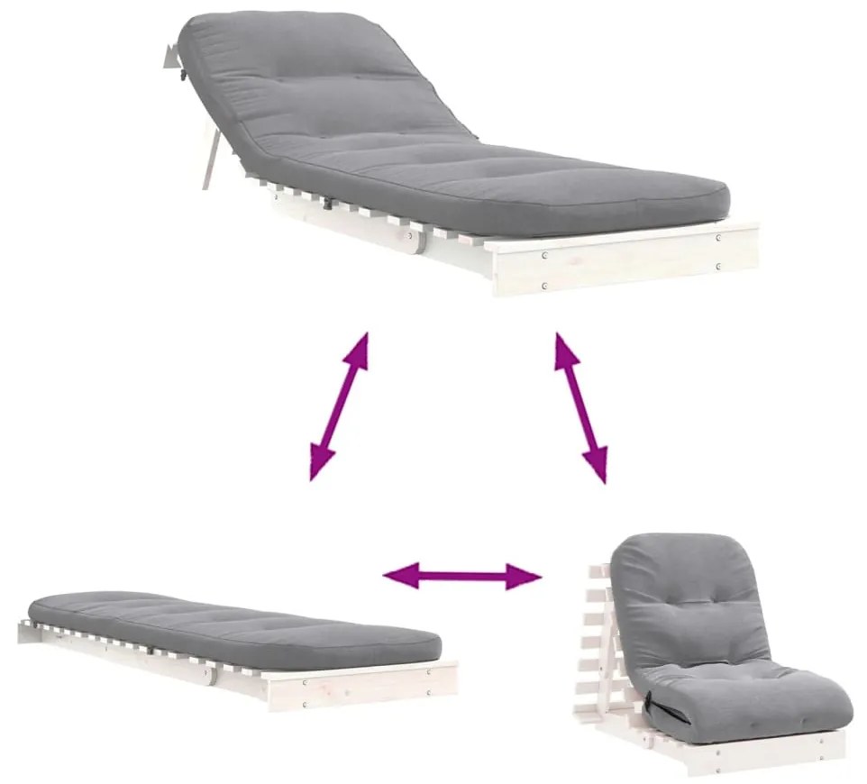 fehér tömör fenyőfa futon kanapéágy matraccal 70 x 206 x 11 cm