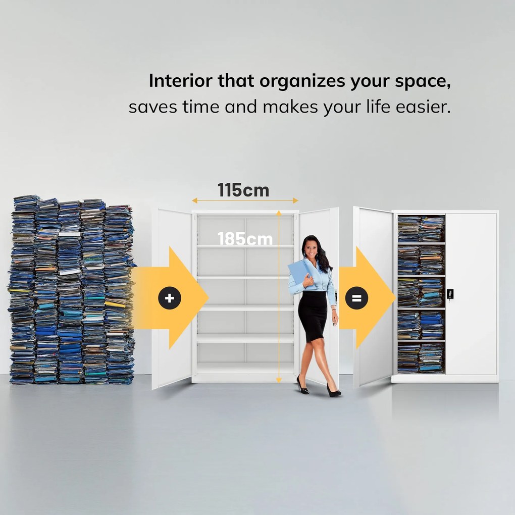 Fém iratszekrény JAN II, 1150 x 1850 x 400 mm, fehér