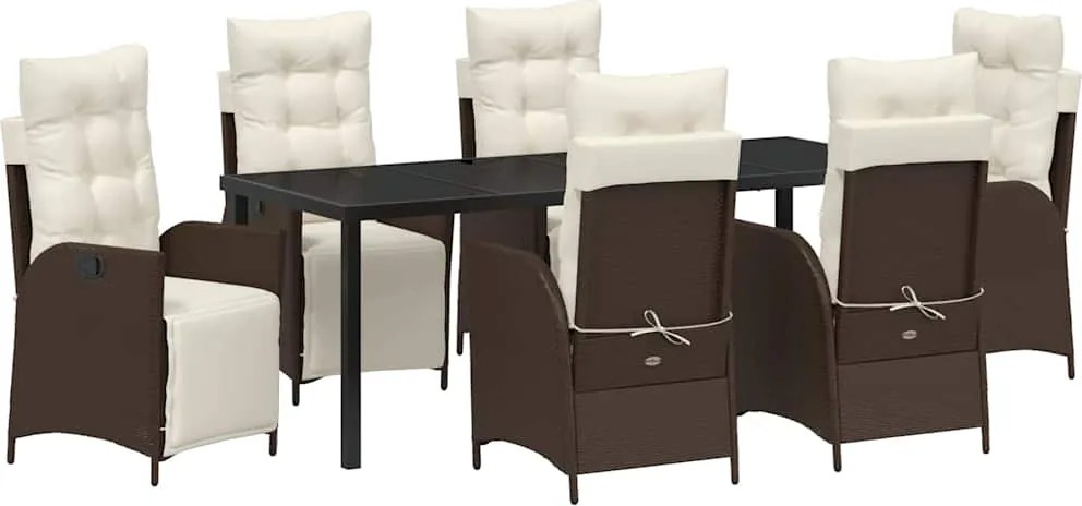 vidaXL Kert étkező szett párnával 7 pcs Barna polirattan