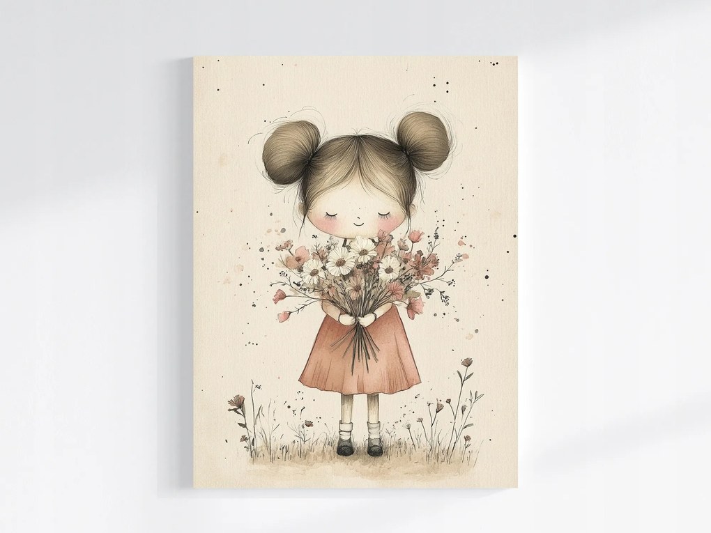 Canvas Vászonkép Portré Gyerek Lány Virág Csokor 75x100