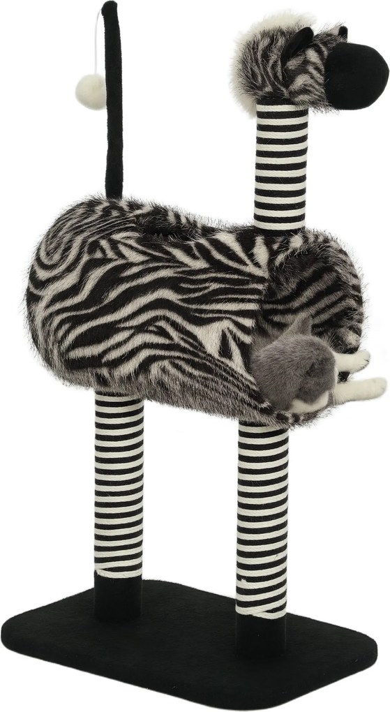 PawHut Macska Fa, Magassága 93 cm, Zebra Mintás Macska Fa, Hegymászó Fa Macskatunnellel, Macska Kaparóoszlop Juta Oszlopokkal, Játék Fa, Macska Bútor,