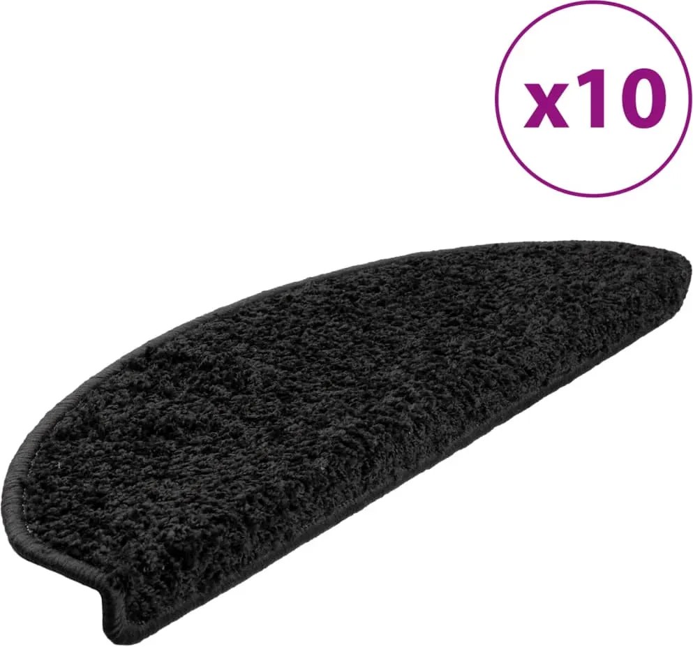 vidaXL 10 db fekete, félkör alakú lépcsőszőnyeg 65 x 21 x 4 cm, nagy