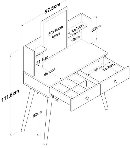 Öltözködő asztal 111,8x97,8 cm fehér