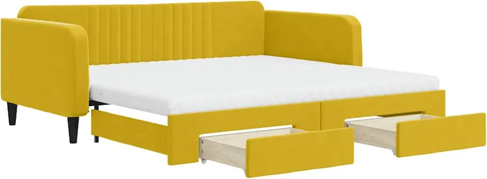 vidaXL sárga kihúzható bársony heverő fiókkal 100 x 200 cm