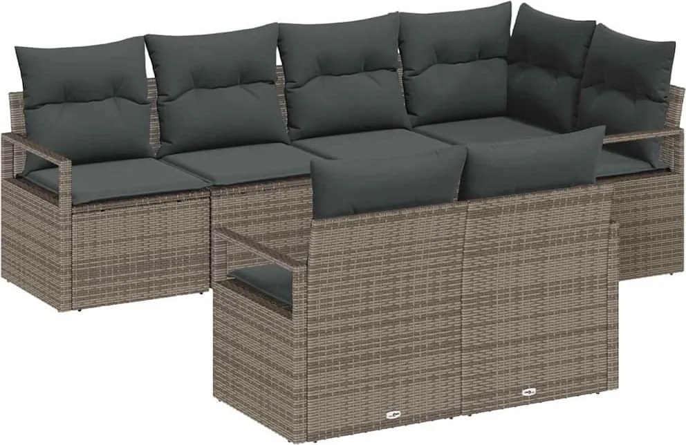 vidaXL Kerti Kanapé Szett párnával tárolóval 7 pcs Szürke polirattan