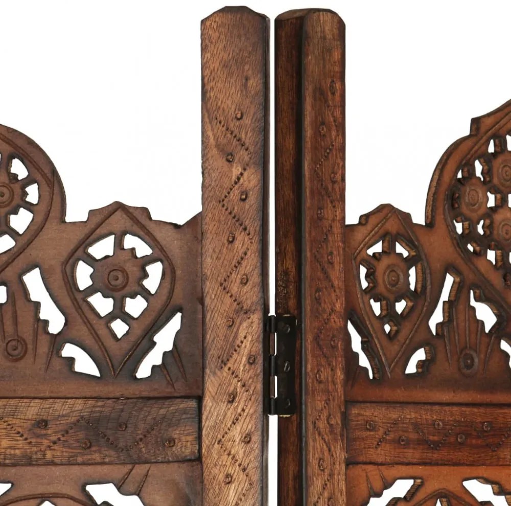 vidaXL 3-paneles barna mangófa kézzel faragott térelválasztó 120x165cm