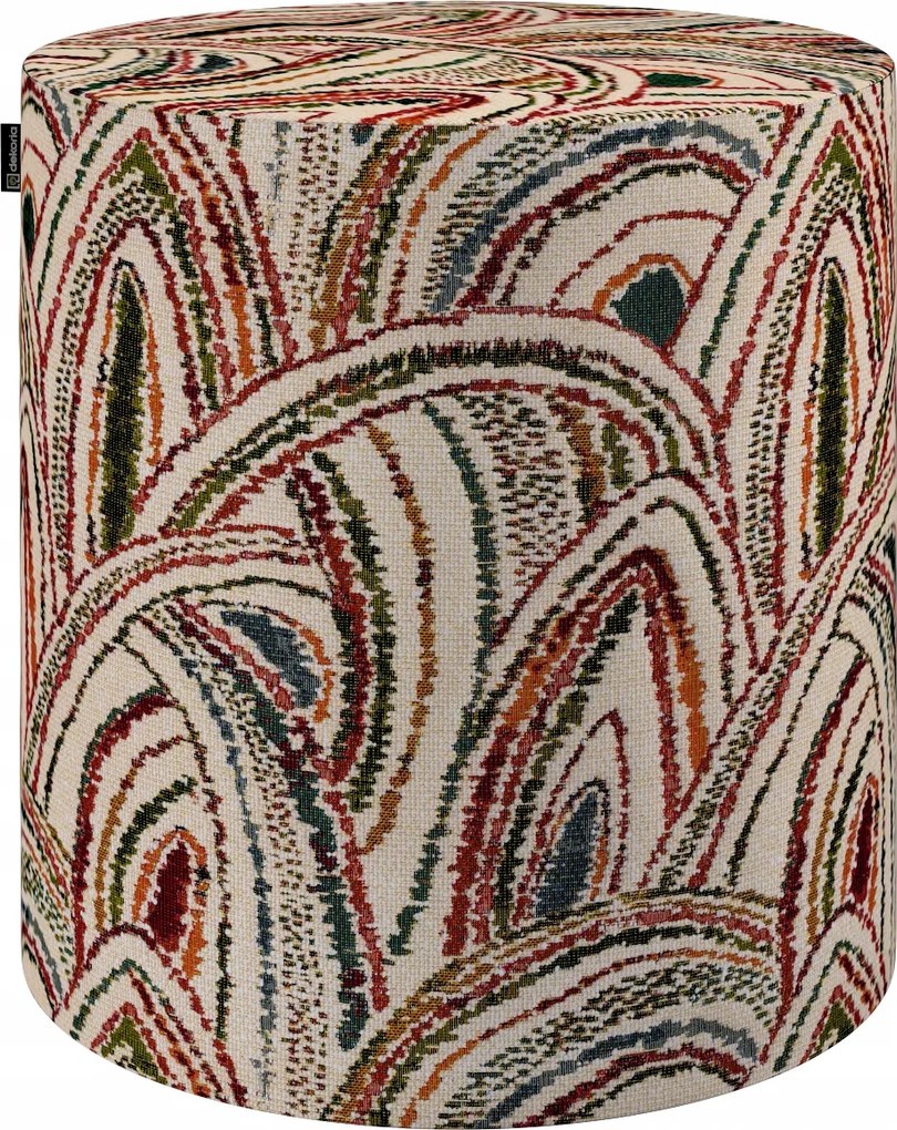 Barrel puff ø40, 40 cm magas, krémszínű alapon piros-zöld csíkos