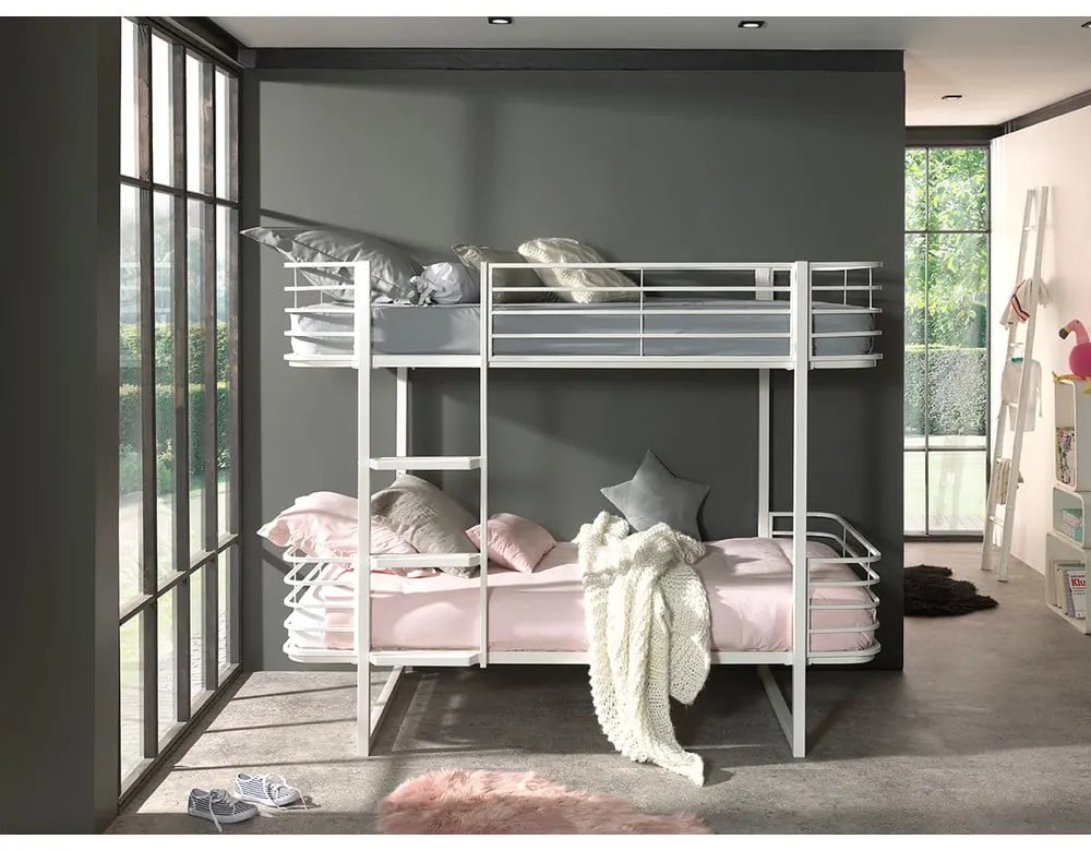 Fehér emeletes fém gyerekágy ágyráccsal 90x200 cm Oscar – Vipack