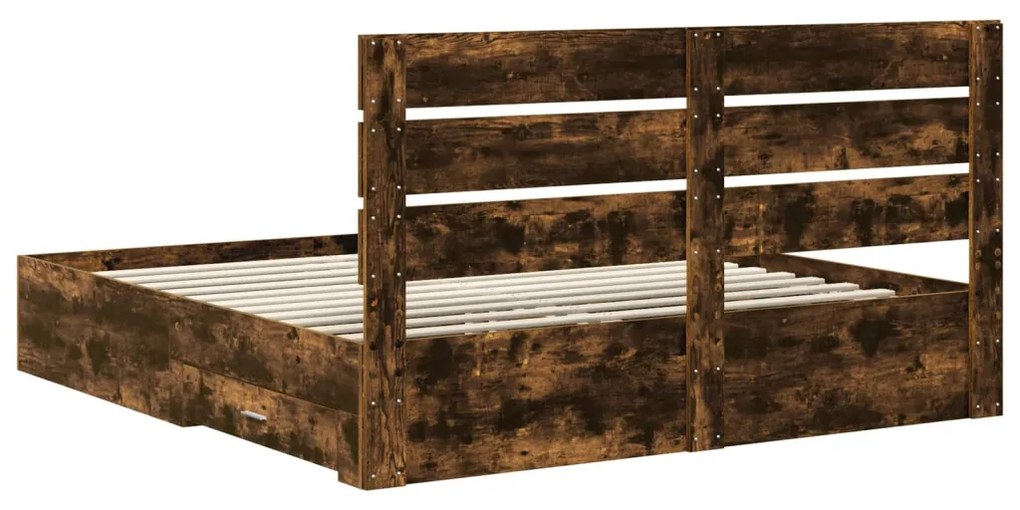 vidaXL Ágykeret fiókkal fejtámlával Füstölt tölgy 180 x 200 cm Faanyag