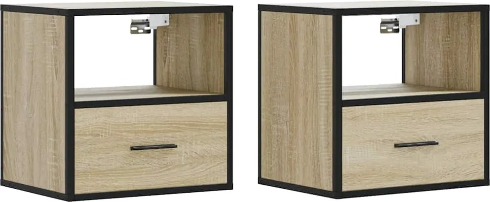 vidaXL 2 db sonoma tölgy színű fali éjjeliszekrény 40 x 31 x 39,5 cm