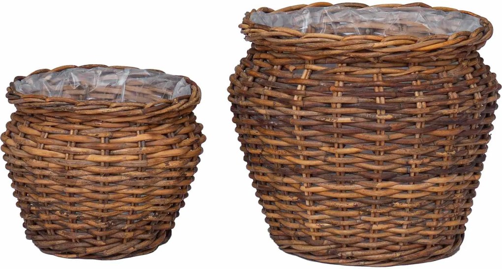 vidaXL Virágkosár tárolóval 2 pcs Barna Lacak Rattan